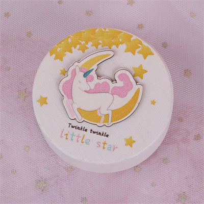 Round Wooden Music Box - Pink Unicorn Moon and Stars