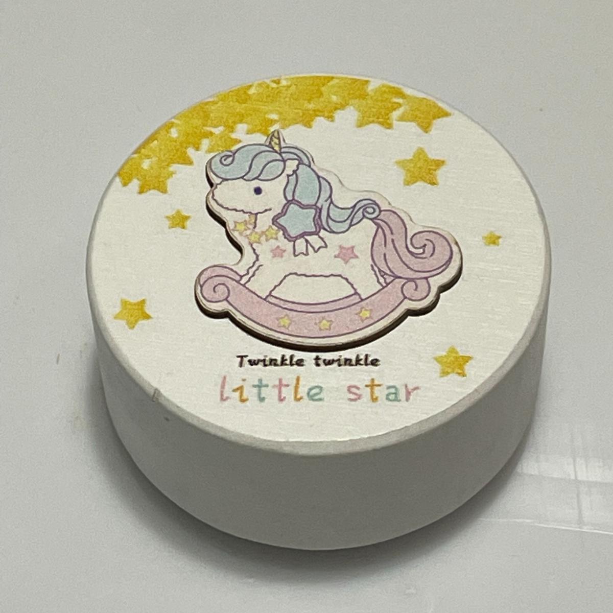 Round Wooden Music Box - Pink Unicorn Rocking