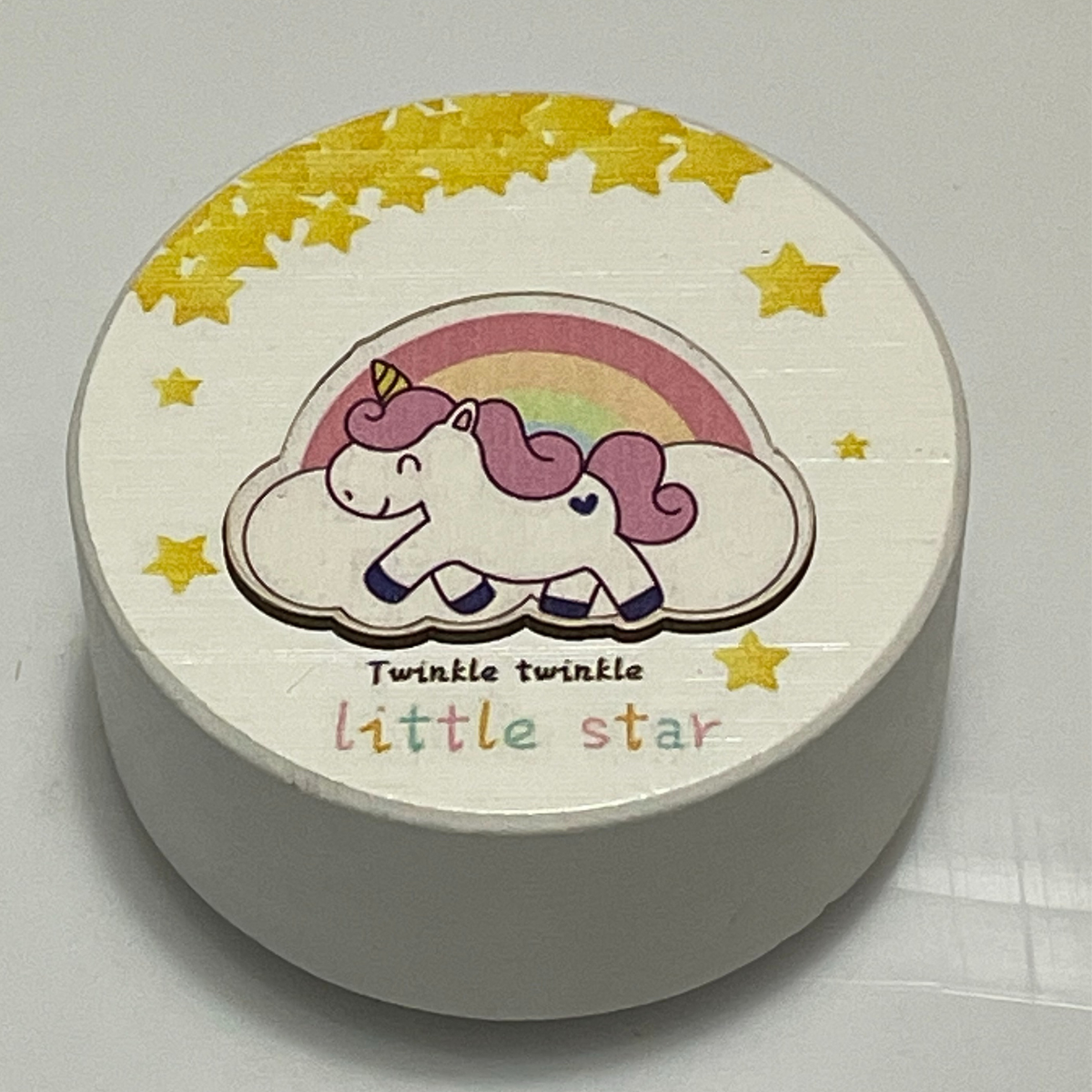 Round Wooden Music Box - Pink Unicorn Cloud