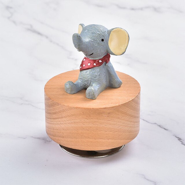Rotating Wooden Music Box - Elephant