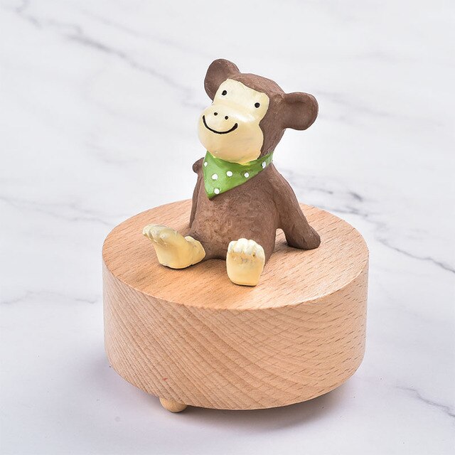 Rotating Wooden Music Box - Monkey