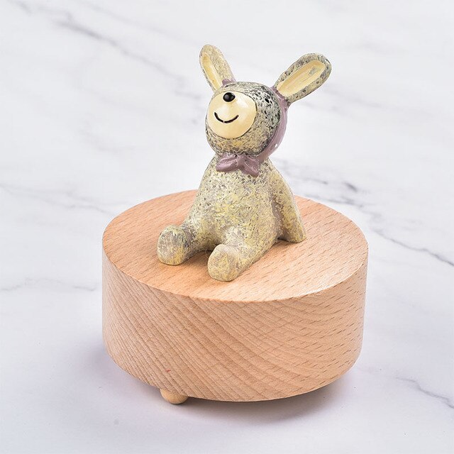 Rotating Wooden Music Box - Rabbit