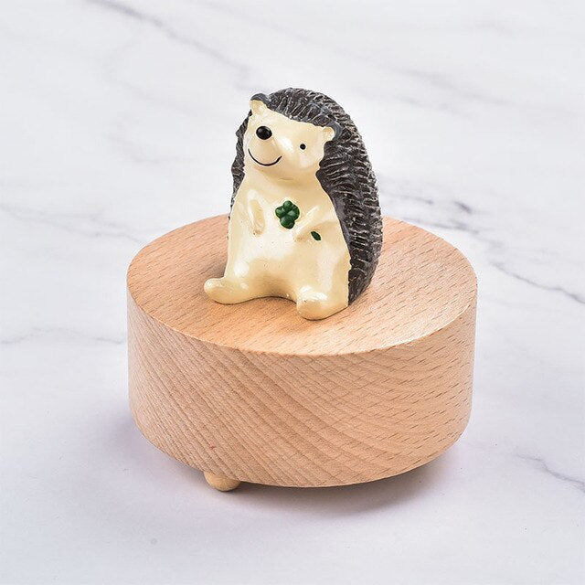 Rotating Wooden Music Box - Hedgehog