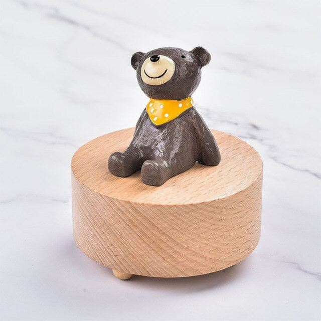 Rotating Wooden Music Box - Bear
