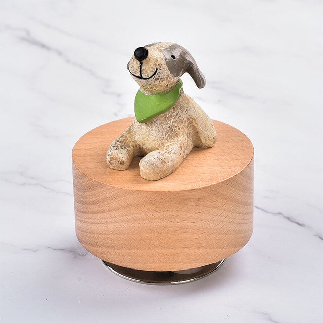 Rotating Wooden Music Box - Dog