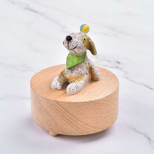 Rotating Wooden Music Box Dog With Ball Wonder Tribe